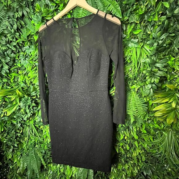 DEAR MOON Women Dress Size 7 Black Formal Mini‎ illusion Neckline Party  0448 - Picture 9 of 13